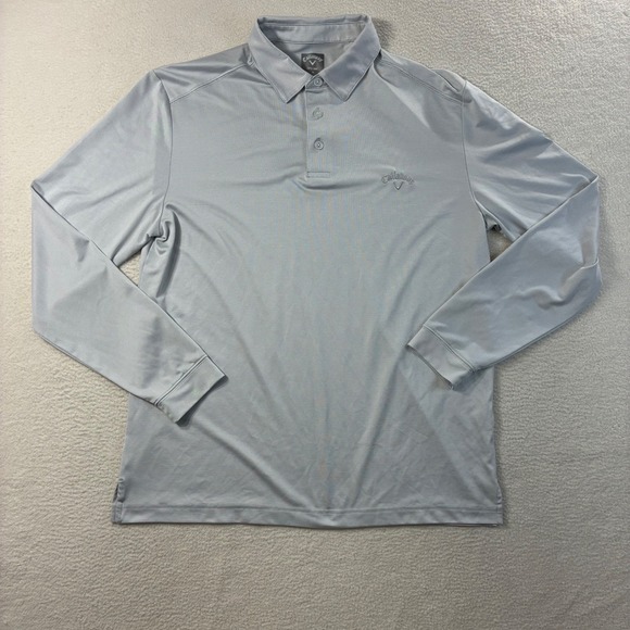 Callaway Opti Dri Golf Polo Shirt Mens M Gray Striped Long Sleeve Performanc - Picture 2 of 7